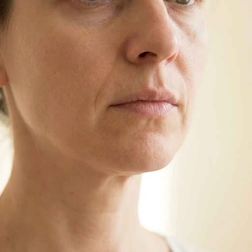 Skin before using Gloura Pink Collagen Balm — fine lines and texture visible