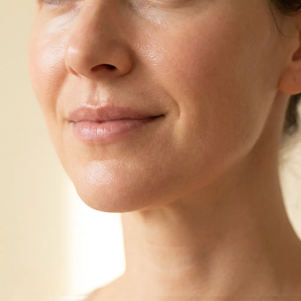 Skin after 4 weeks using Gloura Pink Collagen Balm — smoother, more lifted